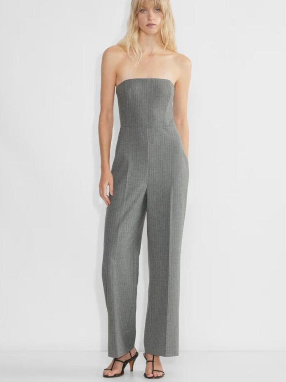 MOVING SALE!! Aritzia Wilfred Strapless Gray Pinstripe Jumpsuit